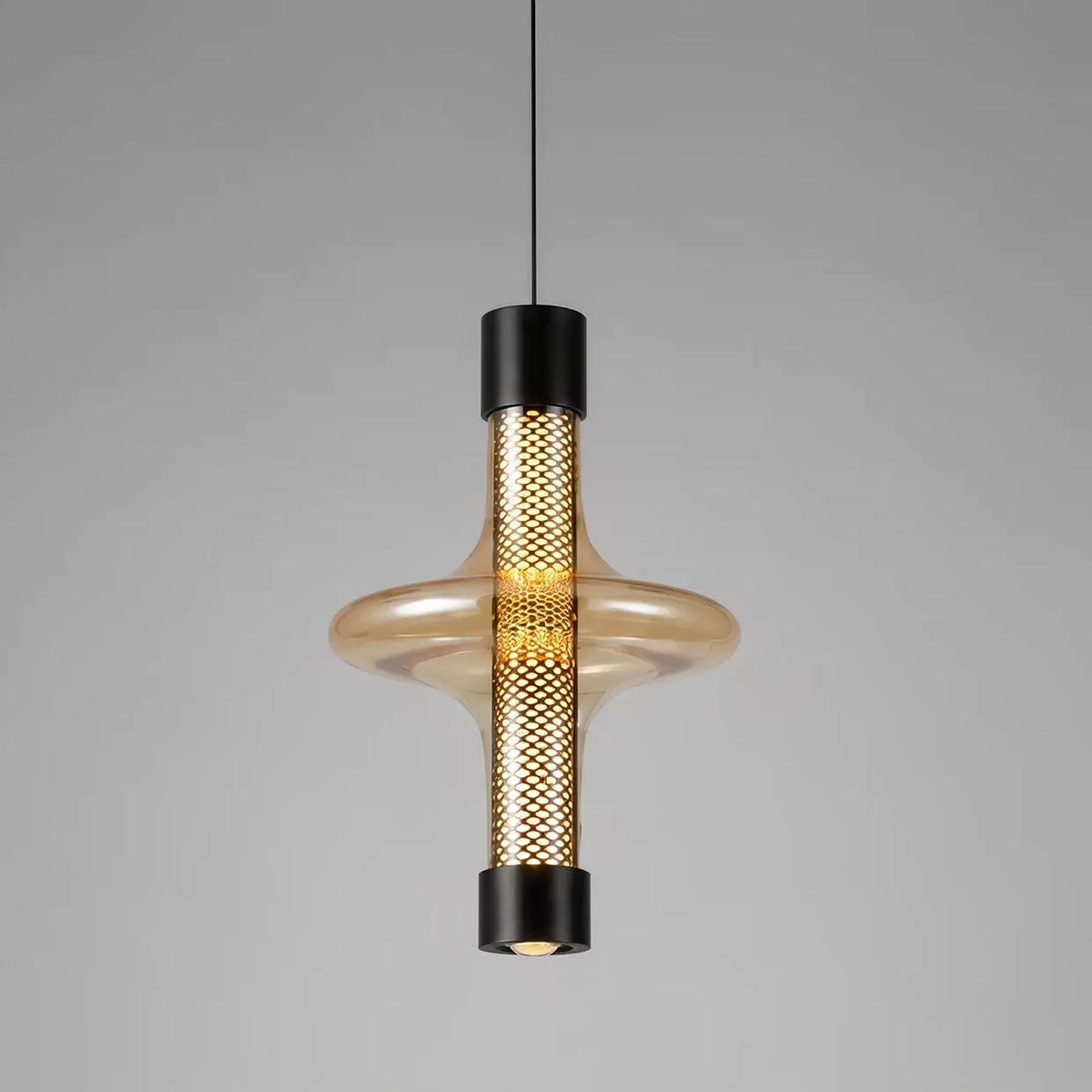 Amber Glass Pendant - Slim Cylinder Light