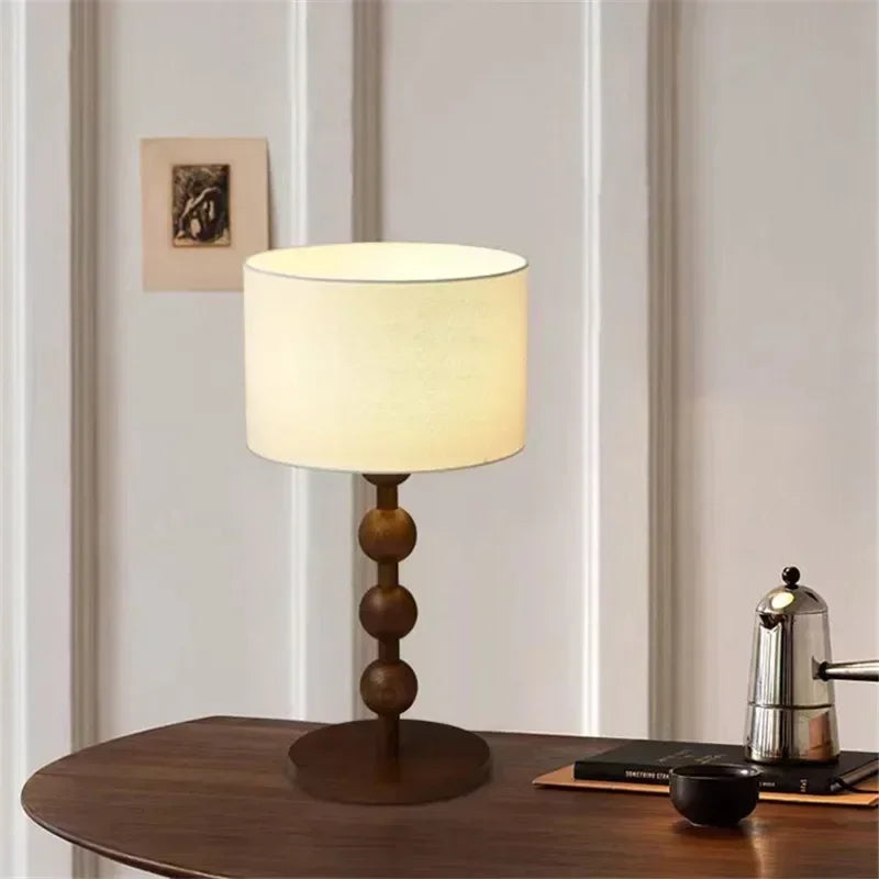Beaded Wood Lamp - Cream Drum Floor or Table