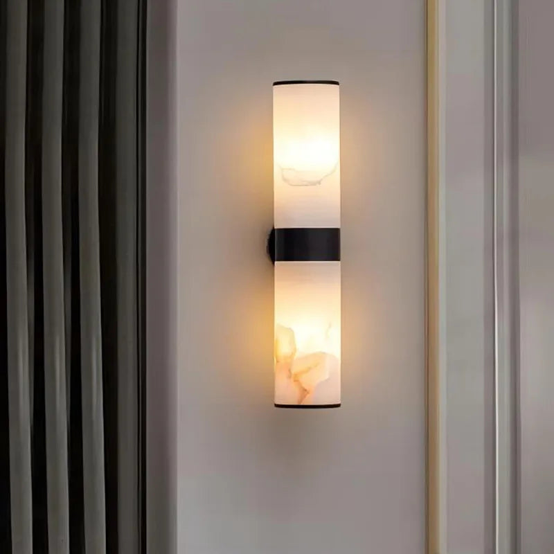 Alabaster Tube Wall Light - Flush Brass Sconce