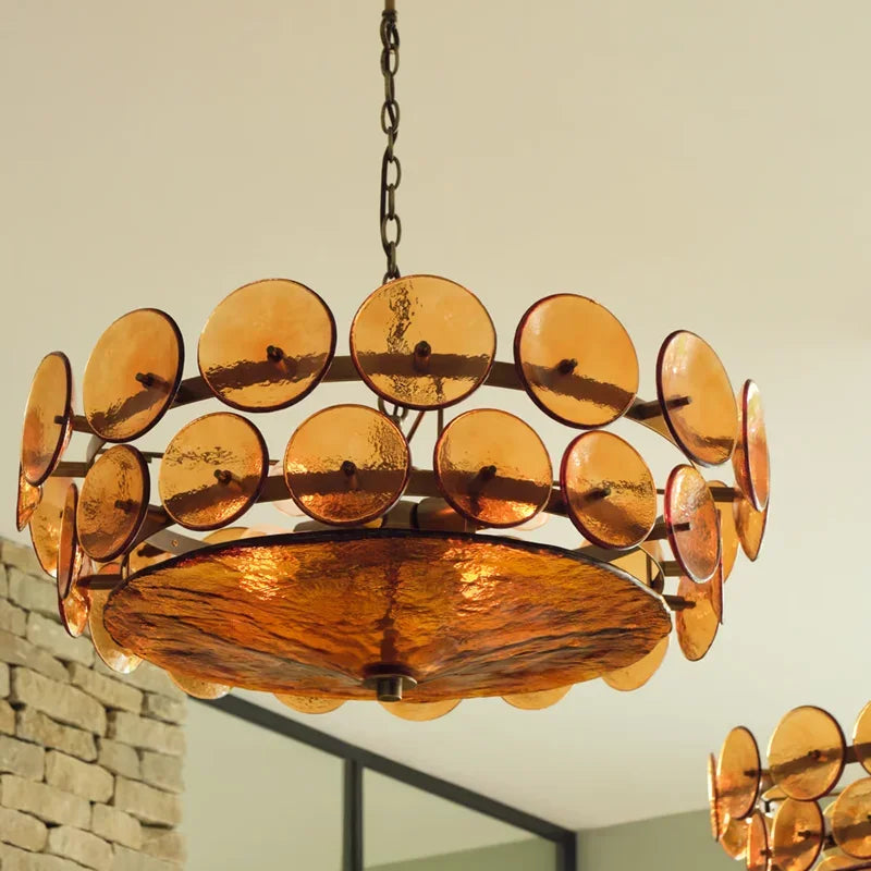 Amber Glass Chandelier - Disc Tier Light