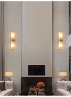 Alabaster Tube Wall Light - Flush Brass Sconce