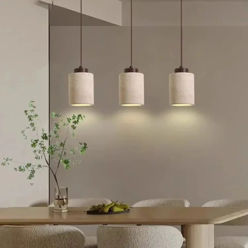 Travertine Drum Pendant - Walnut Cap Light