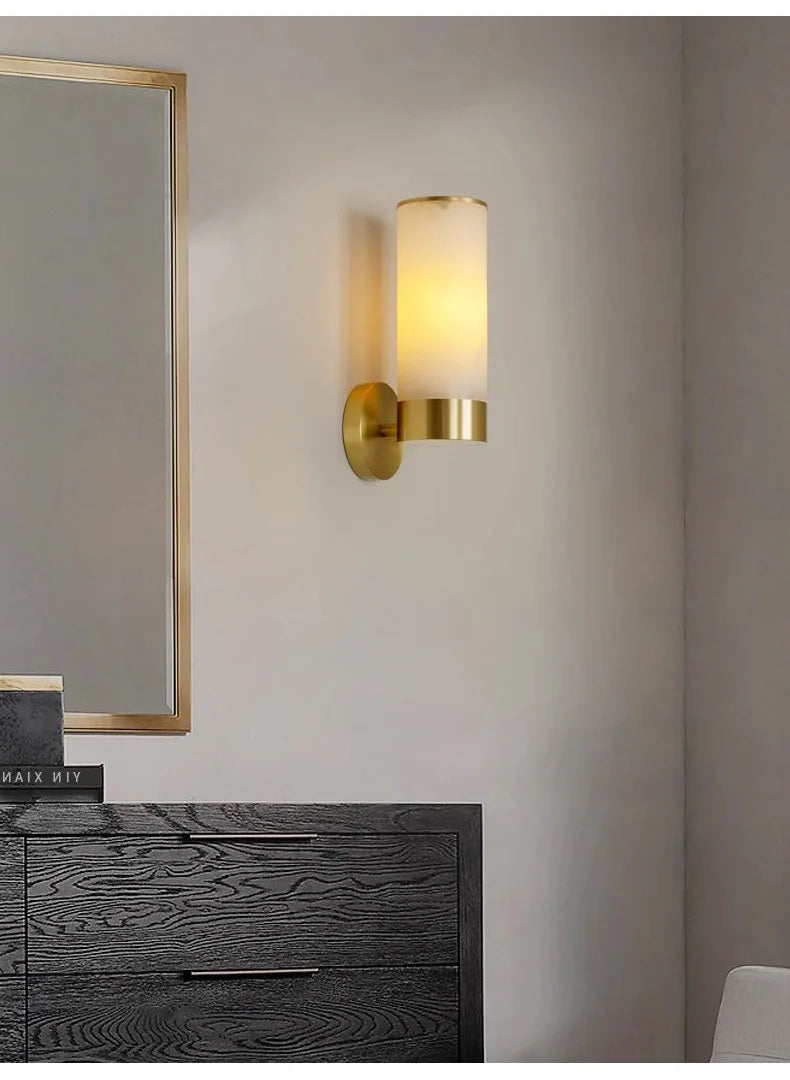 Alabaster Tube Wall Light - Flush Brass Sconce