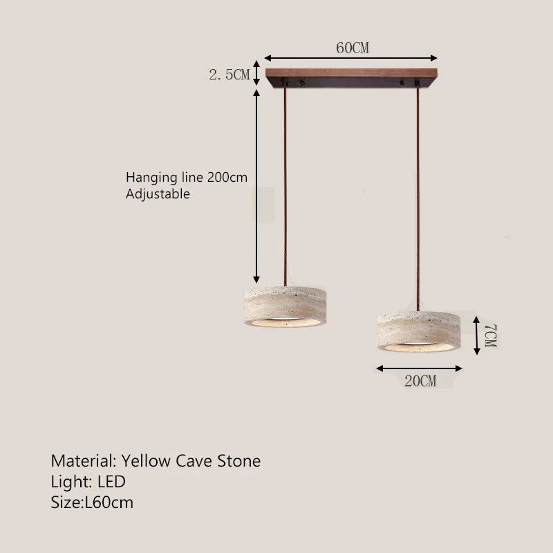 Travertine Disc Pendant - Three Light Bar