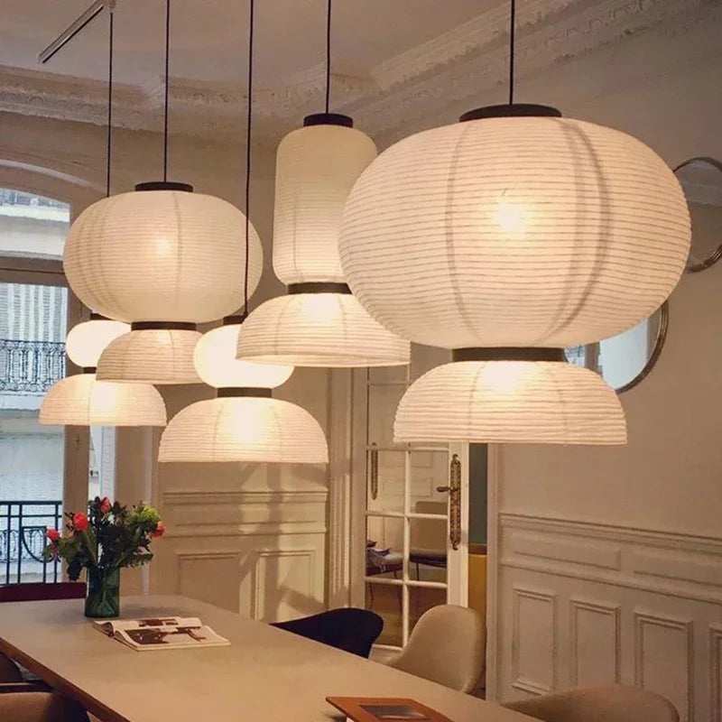 Rice Paper Pendant, Pair - Japanese Lantern Light