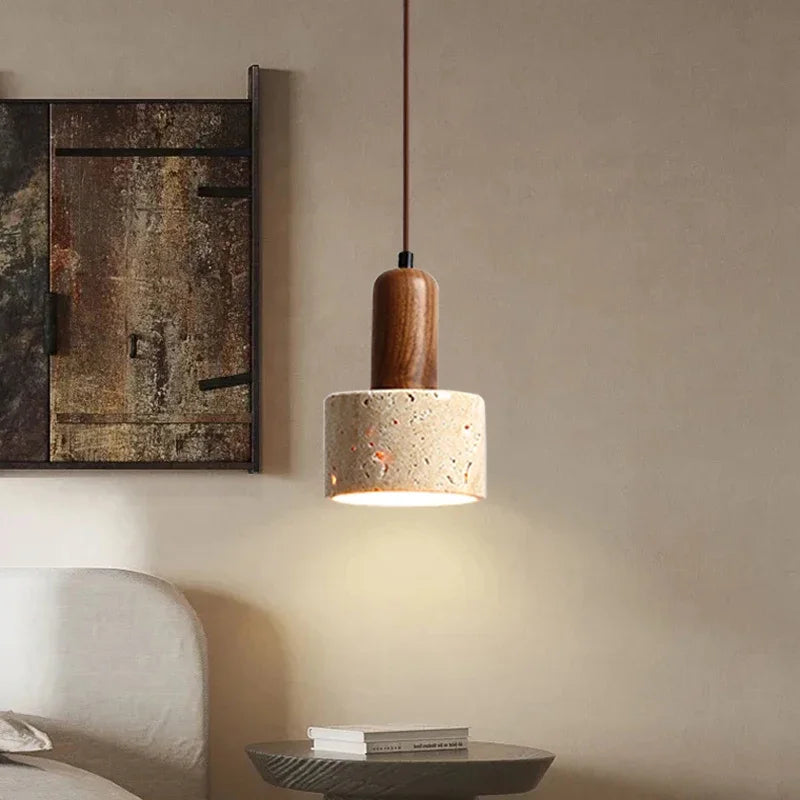 Travertine Pendant - Walnut Cap Dining Light