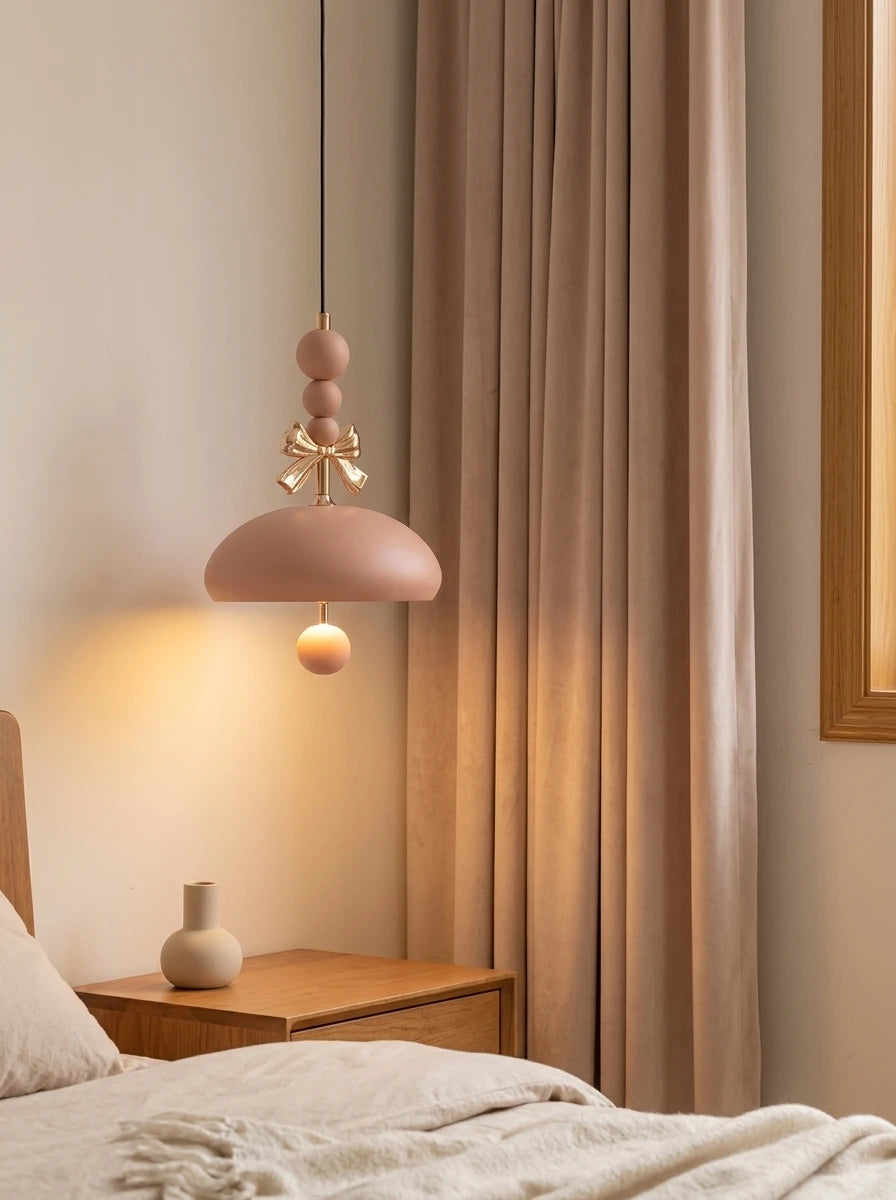 Beaded Stem Pendant - Cream Mid-Century Light
