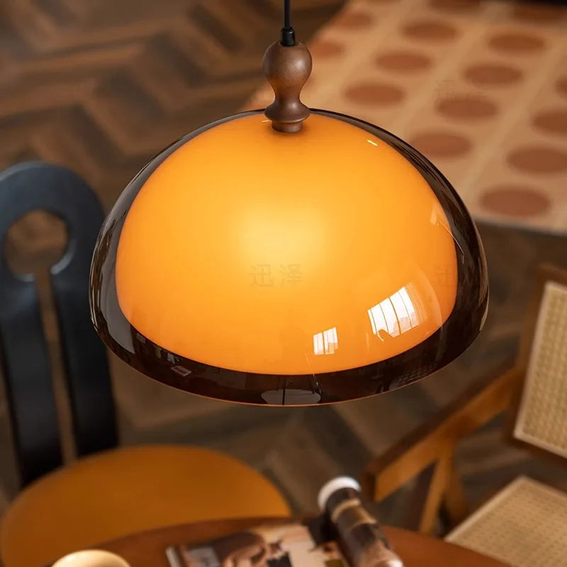 Amber Dome Pendant - Brass Farmhouse Light