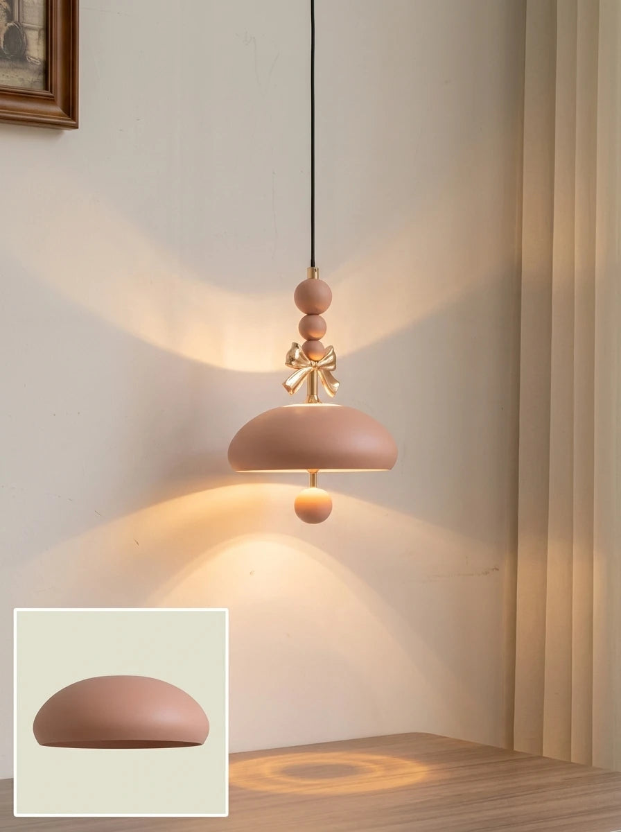 Beaded Stem Pendant - Cream Mid-Century Light