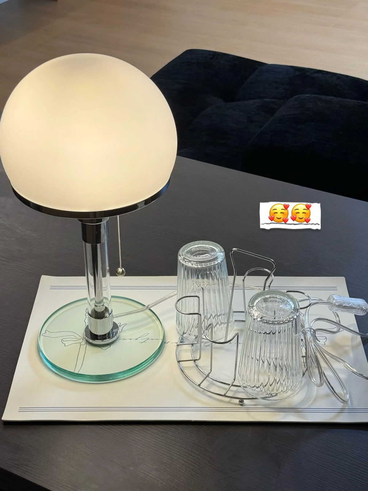 Bauhaus Glass Table Lamp - Pull Chain Bedside Light