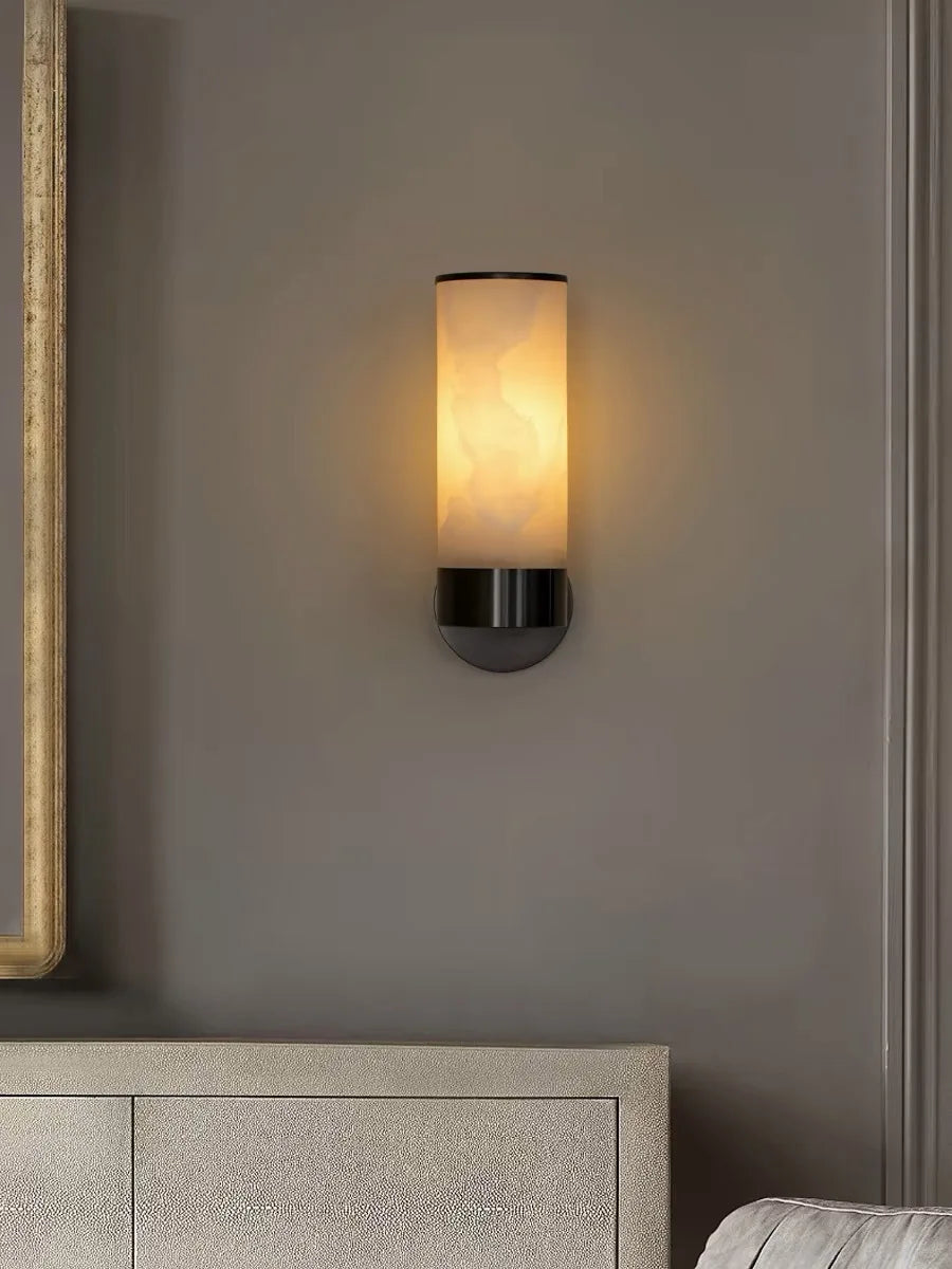Alabaster Tube Wall Light - Flush Brass Sconce