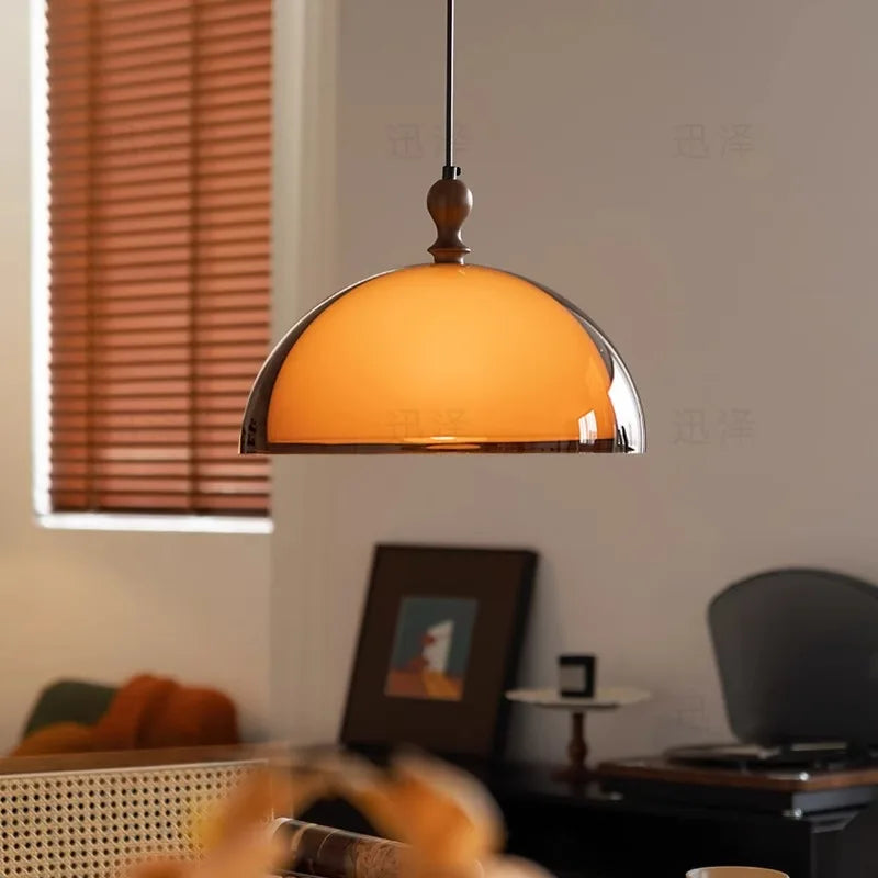 Amber Dome Pendant - Brass Farmhouse Light