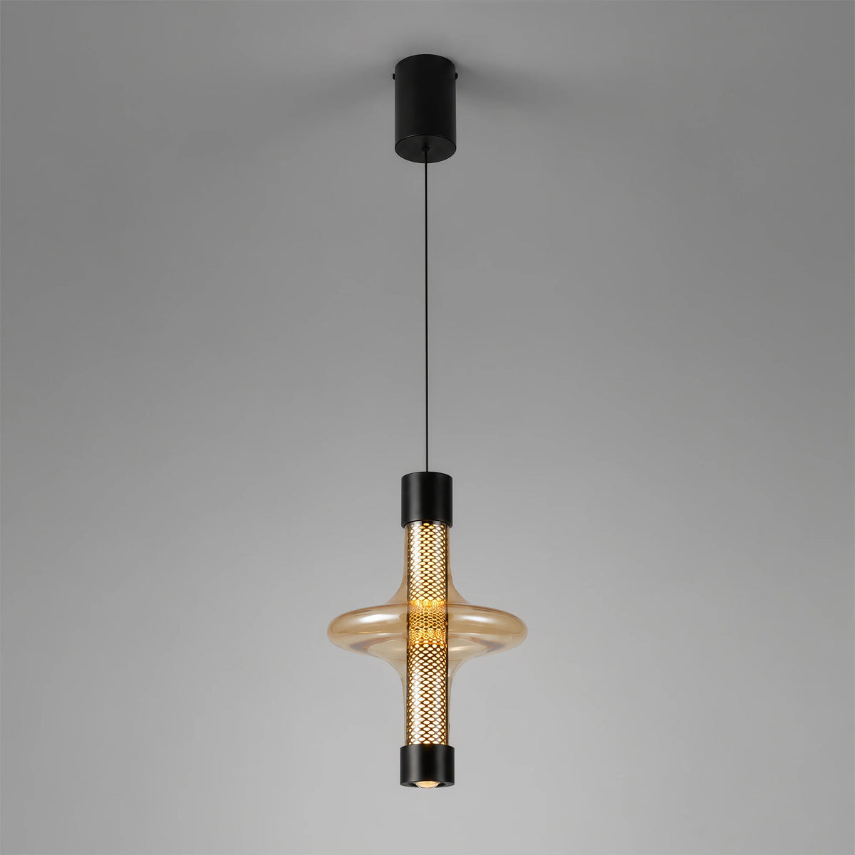 Amber Glass Pendant - Slim Cylinder Light
