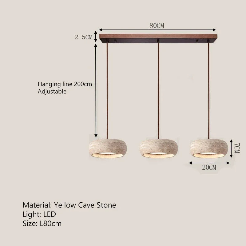 Travertine Disc Pendant - Three Light Bar