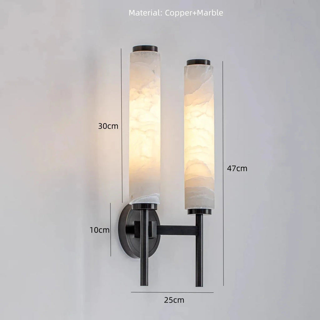 Alabaster Tube Wall Light - Brass Arm Sconce