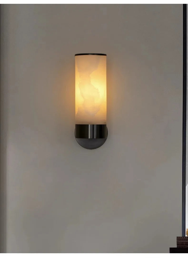 Alabaster Tube Wall Light - Flush Brass Sconce