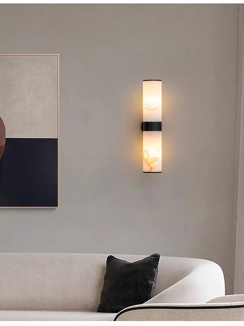 Alabaster Tube Wall Light - Flush Brass Sconce