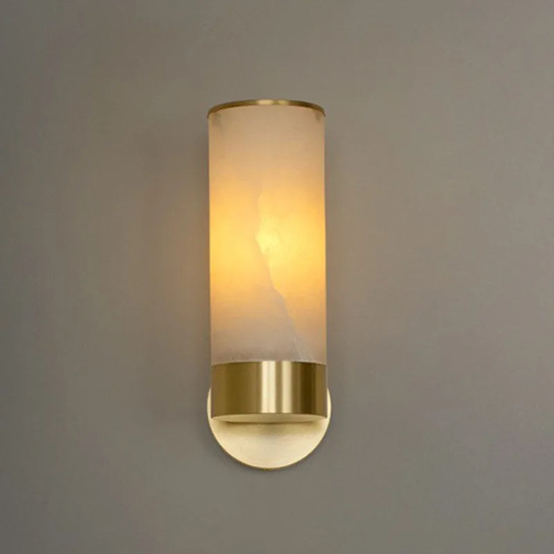 Alabaster Tube Wall Light - Flush Brass Sconce