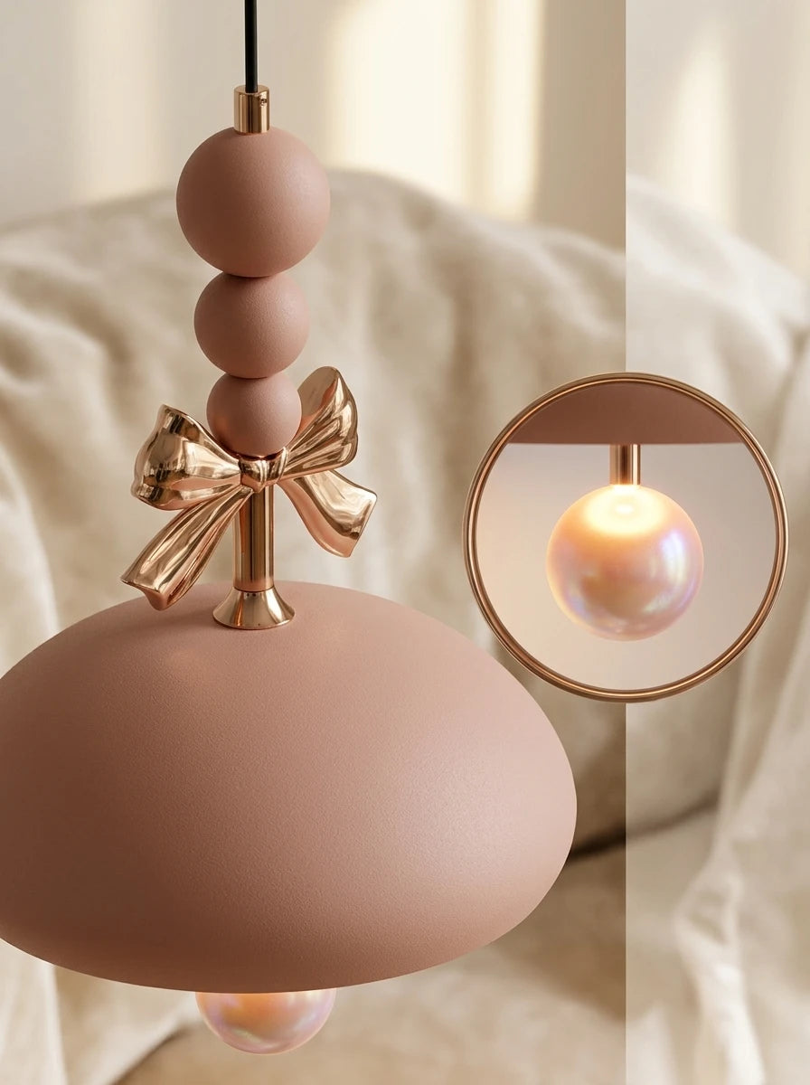 Beaded Stem Pendant - Cream Mid-Century Light