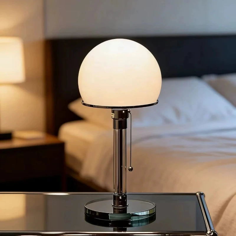 Bauhaus Glass Table Lamp - Pull Chain Bedside Light