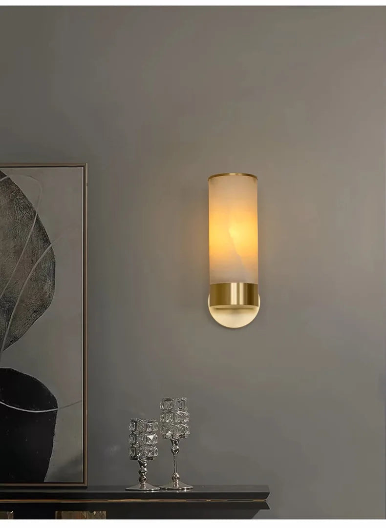 Alabaster Tube Wall Light - Flush Brass Sconce