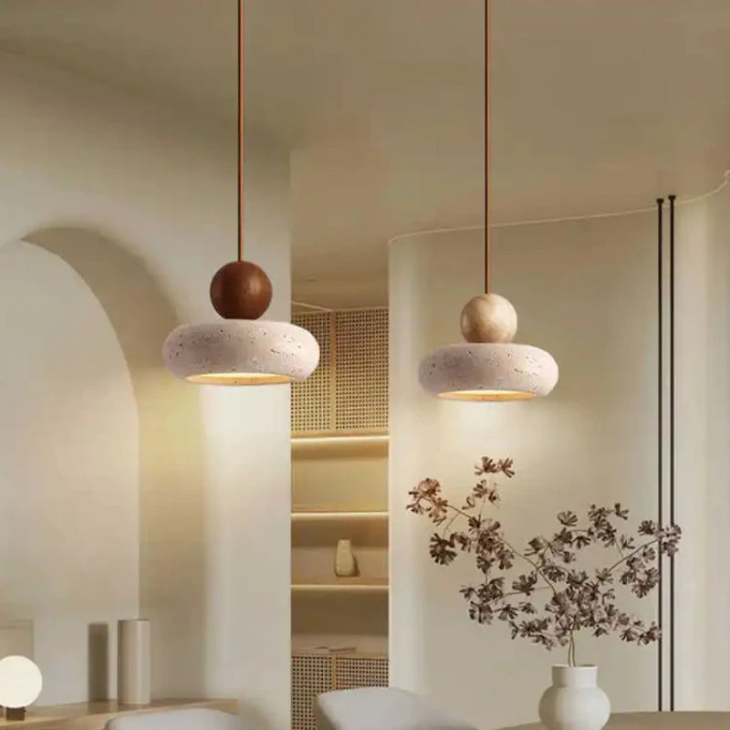 Agate Dome Pendant - Wood Ball Bedside Light