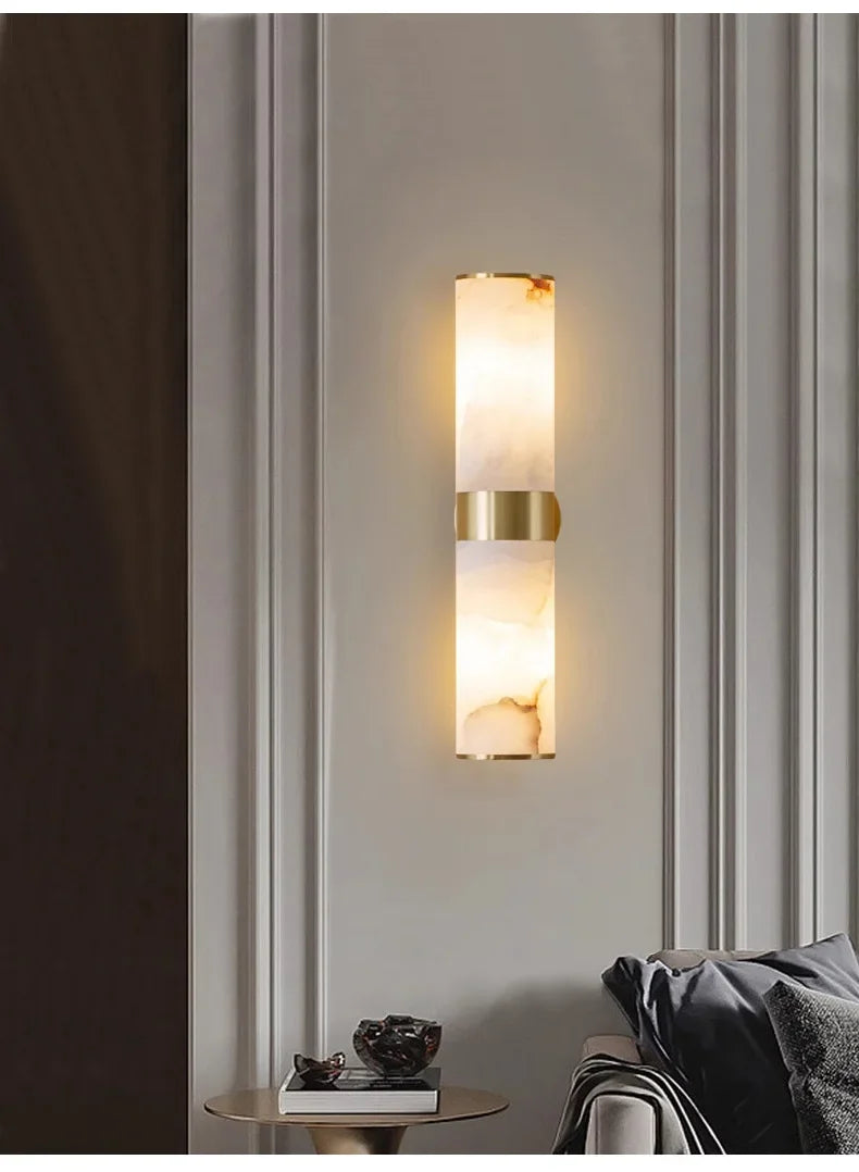 Alabaster Tube Wall Light - Flush Brass Sconce