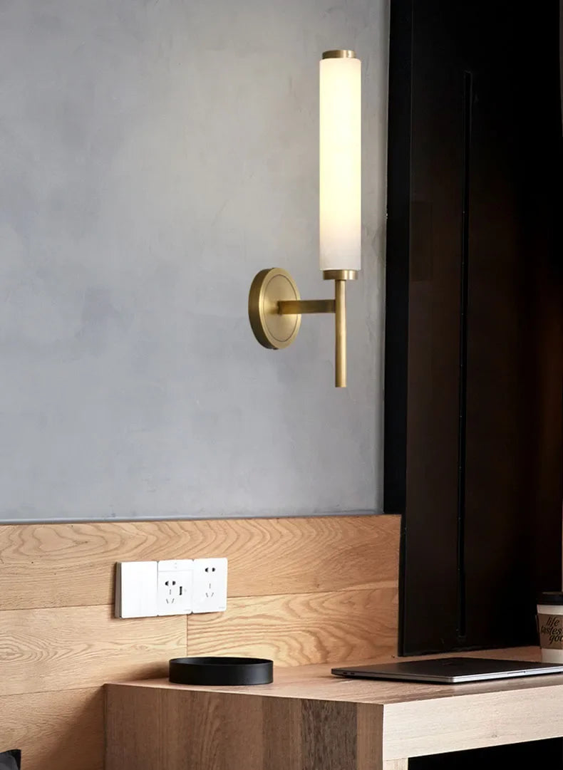 Alabaster Tube Wall Light - Brass Arm Sconce