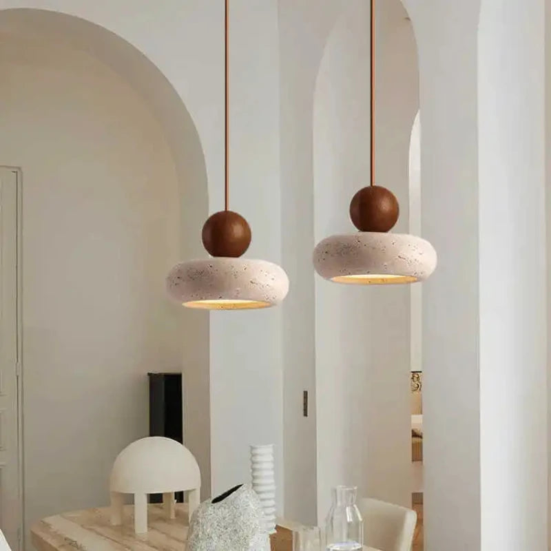 Agate Dome Pendant - Wood Ball Bedside Light
