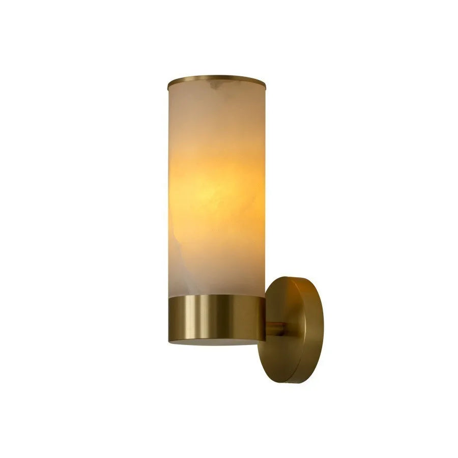 Alabaster Tube Wall Light - Flush Brass Sconce