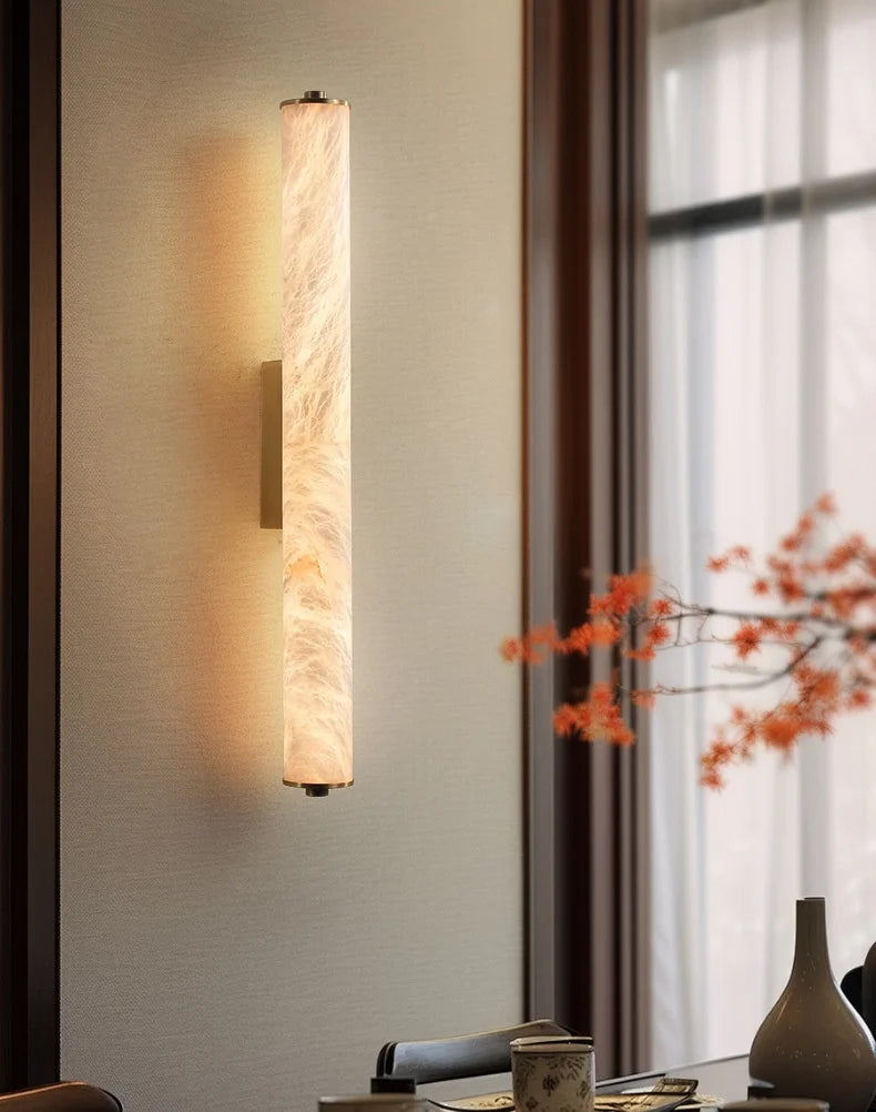 Alabaster Strip Wall Light - Tall Brass Sconce