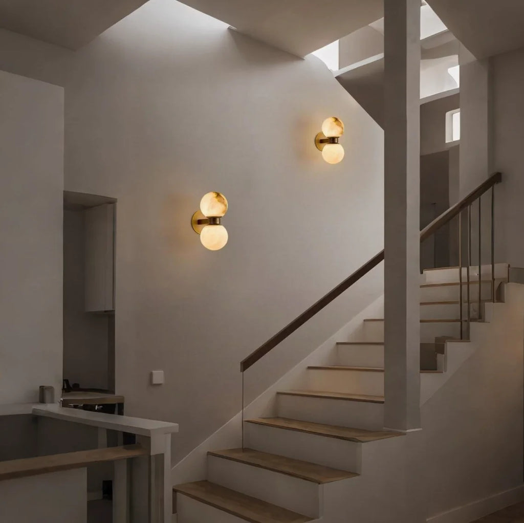 Alabaster Globe Wall Light - Twin Sphere Sconce