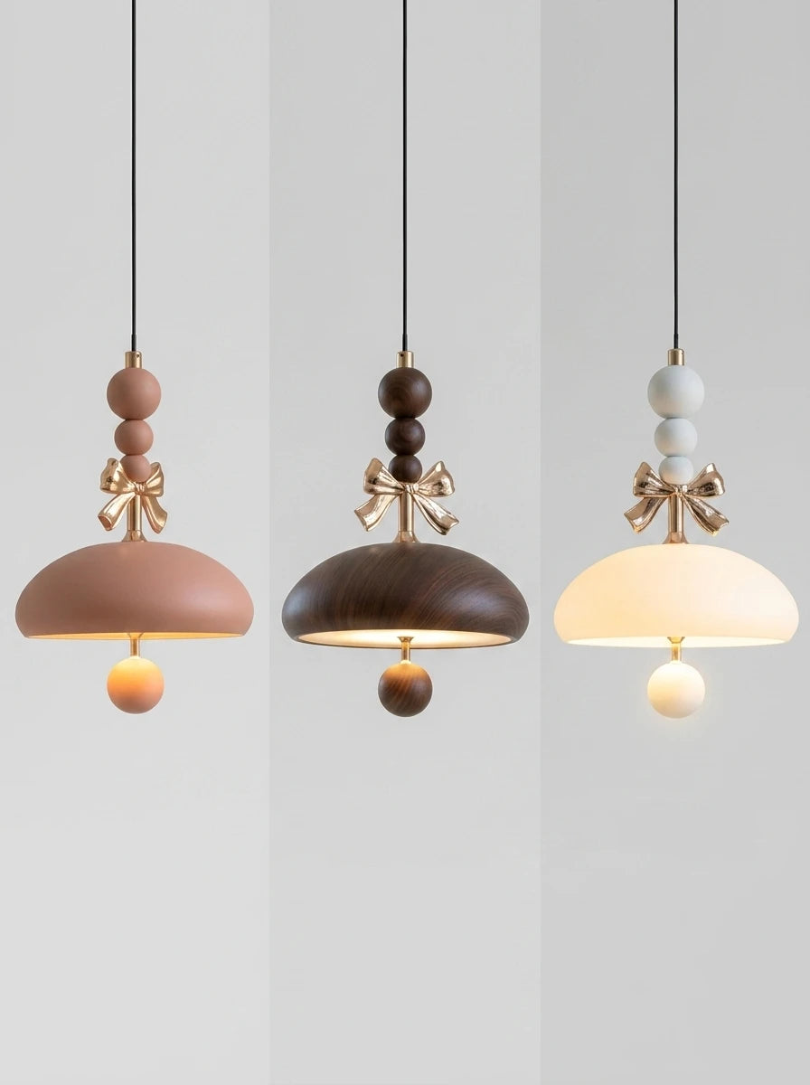 Beaded Stem Pendant - Cream Mid-Century Light