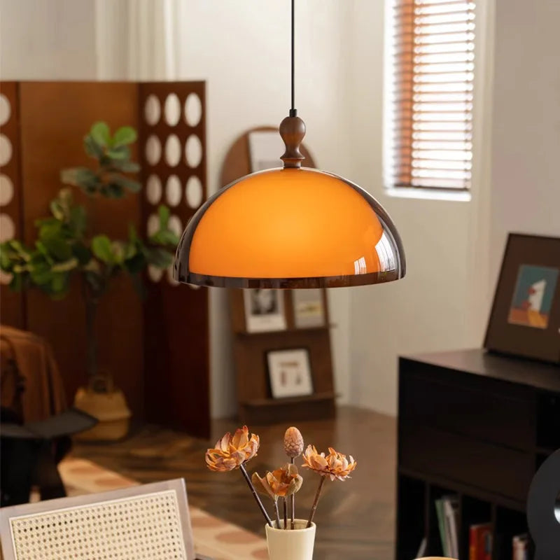 Amber Dome Pendant - Brass Farmhouse Light