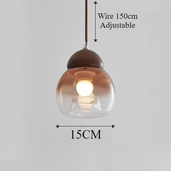 Amber Glass Pendant - Wood Cap Light