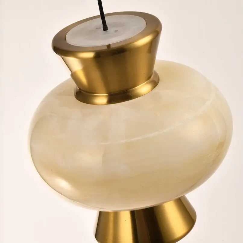 Amber Glass Pendant - Brass Collar Light