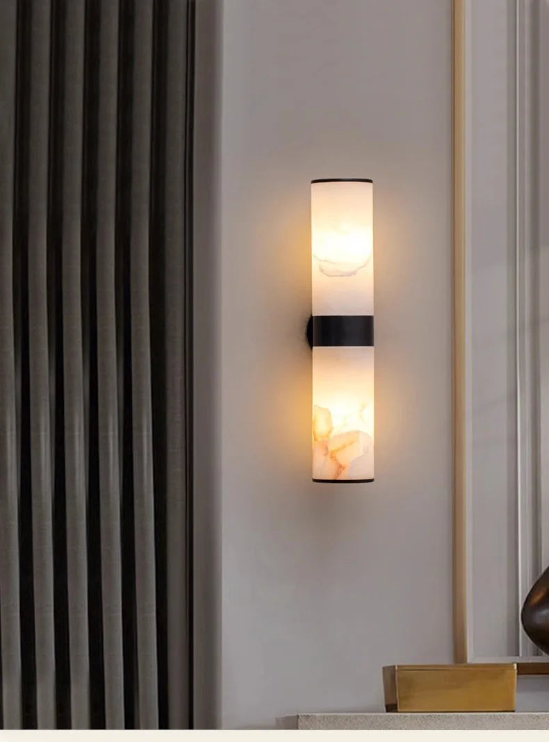 Alabaster Tube Wall Light - Flush Brass Sconce