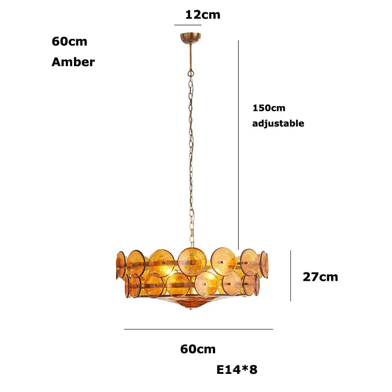 Amber Glass Chandelier - Disc Tier Light