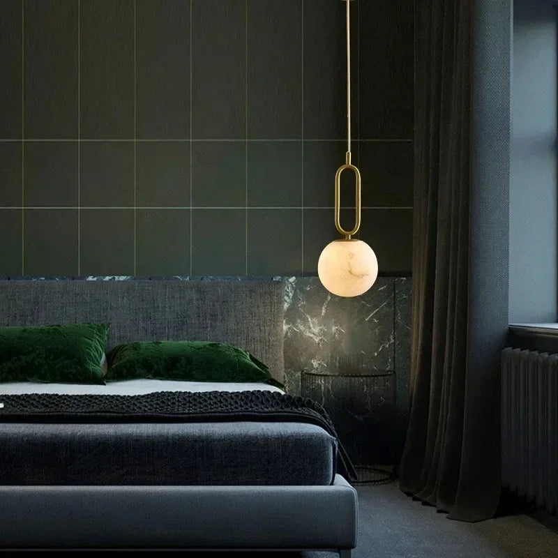 Alabaster Globe Pendant - Oval Ring Light