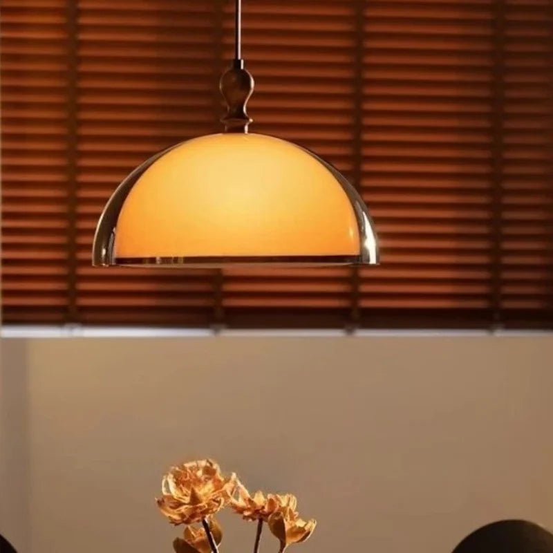 Amber Dome Pendant - Brass Farmhouse Light