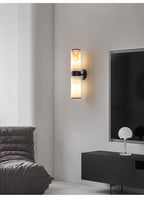 Alabaster Tube Wall Light - Flush Brass Sconce