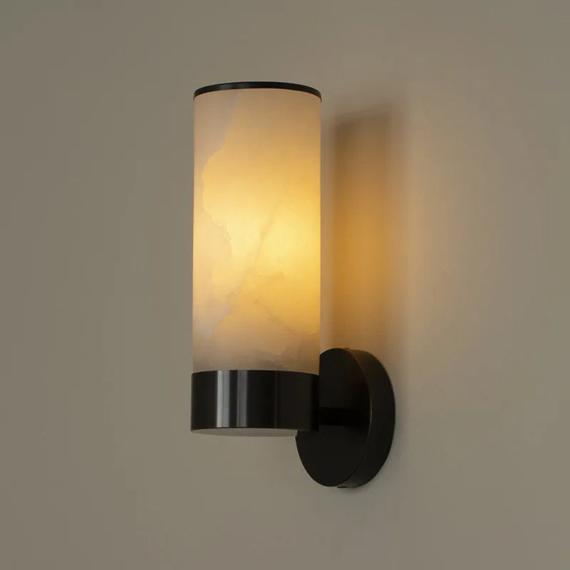 Alabaster Tube Wall Light - Flush Brass Sconce