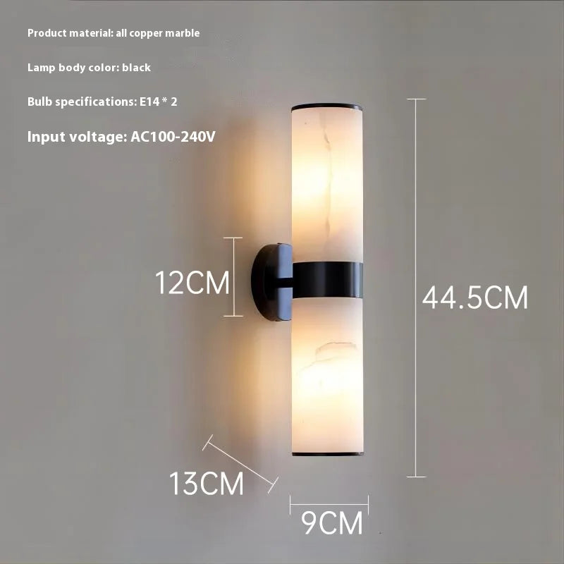 Alabaster Tube Wall Light - Flush Brass Sconce
