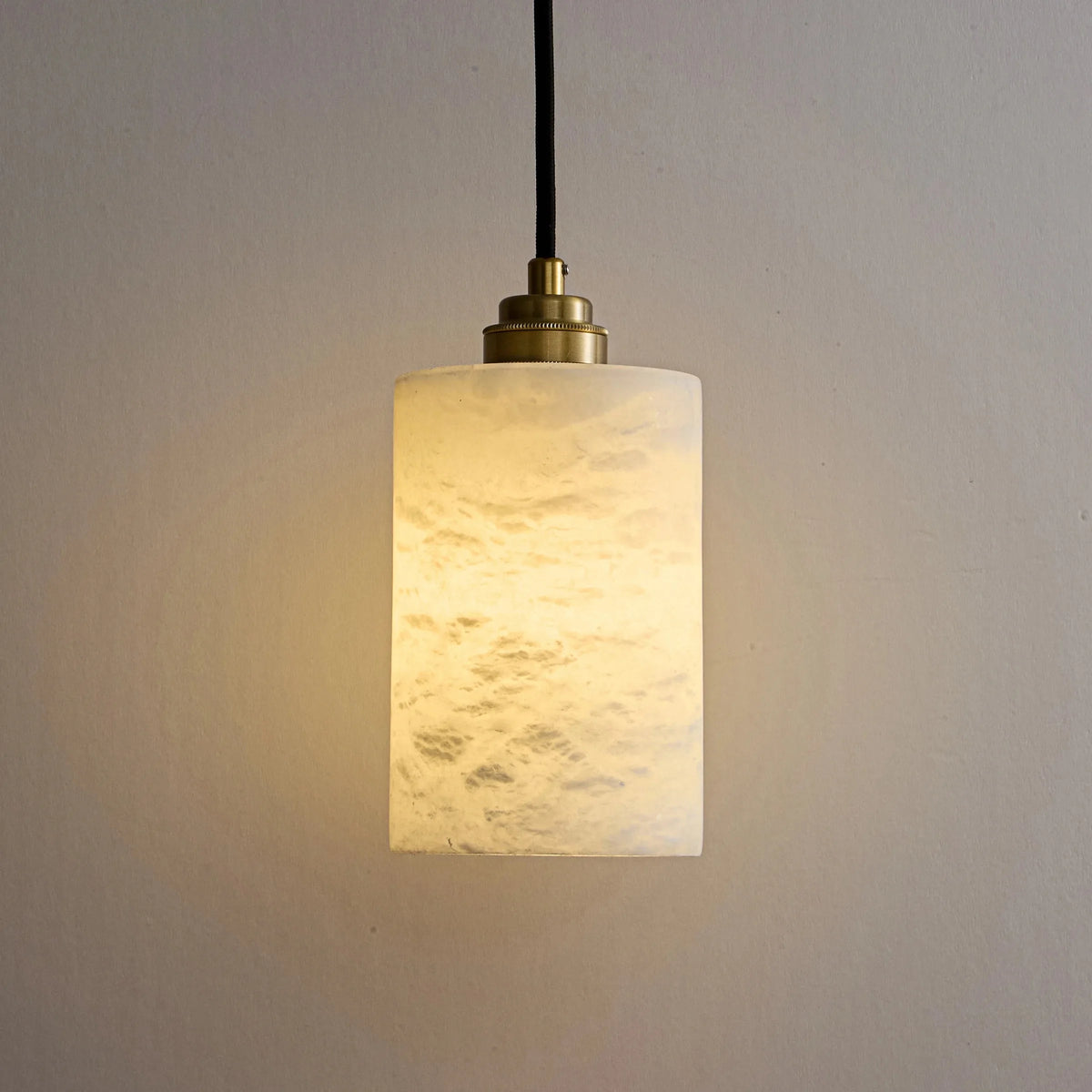 Alabaster Cylinder Pendant - Brass Cap Light
