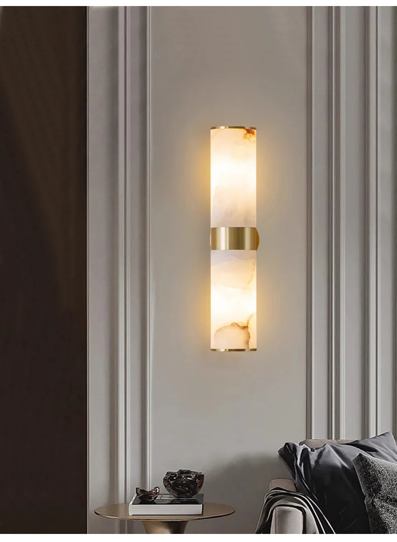 Alabaster Tube Wall Light - Flush Brass Sconce