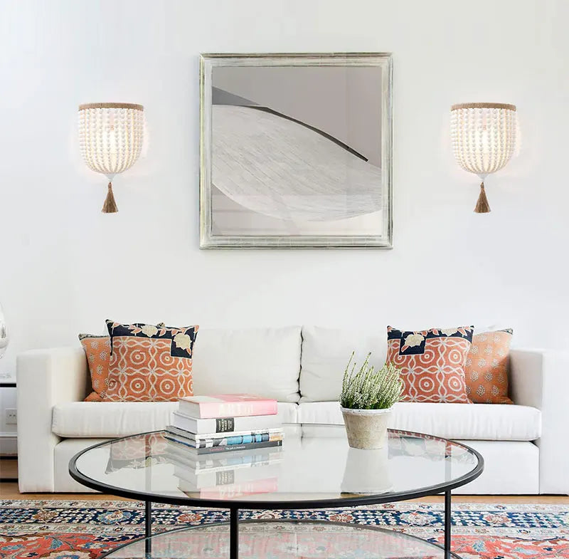Beaded Wall Light - Flax Thread Sconce