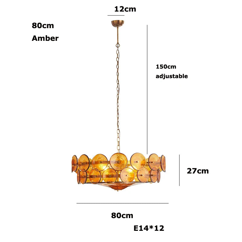 Amber Glass Chandelier - Disc Tier Light