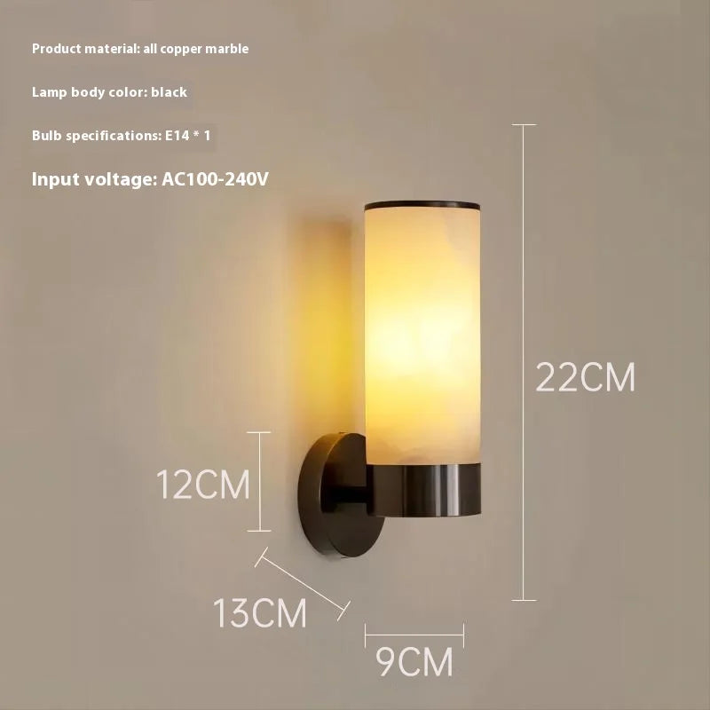 Alabaster Tube Wall Light - Flush Brass Sconce