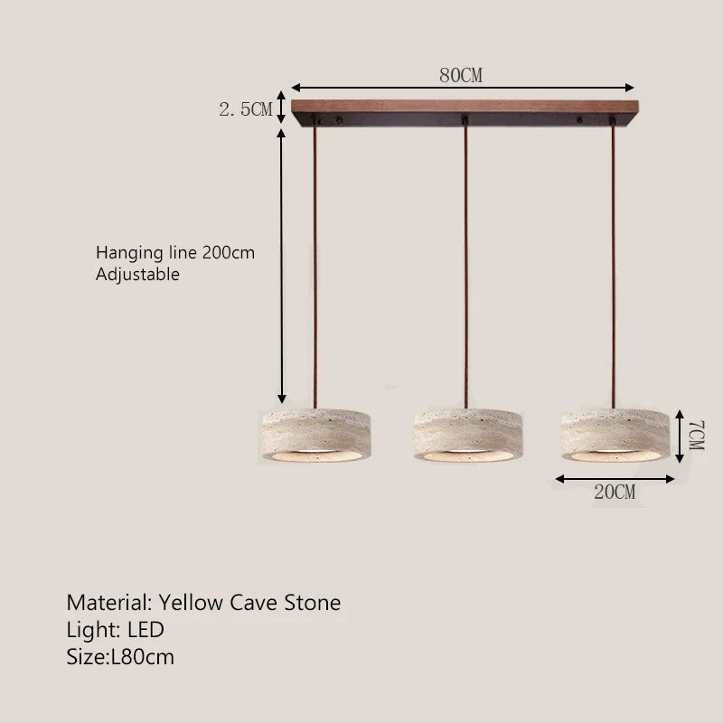 Travertine Disc Pendant - Three Light Bar