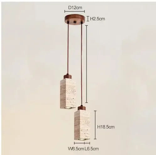 Travertine Cylinder Pendant - Walnut Cap Trio